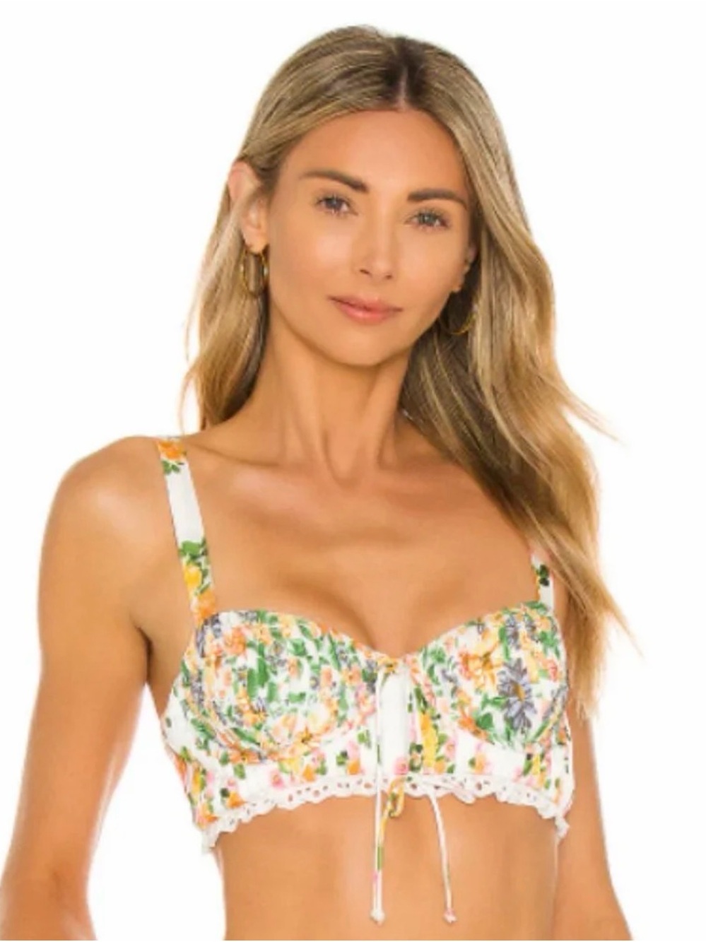 Lovers + Friends White Floral Lace-Trim Crop Bralette